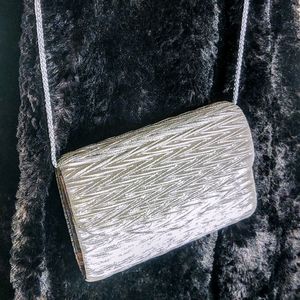 silver Metallic bag evening cord strap snap closure